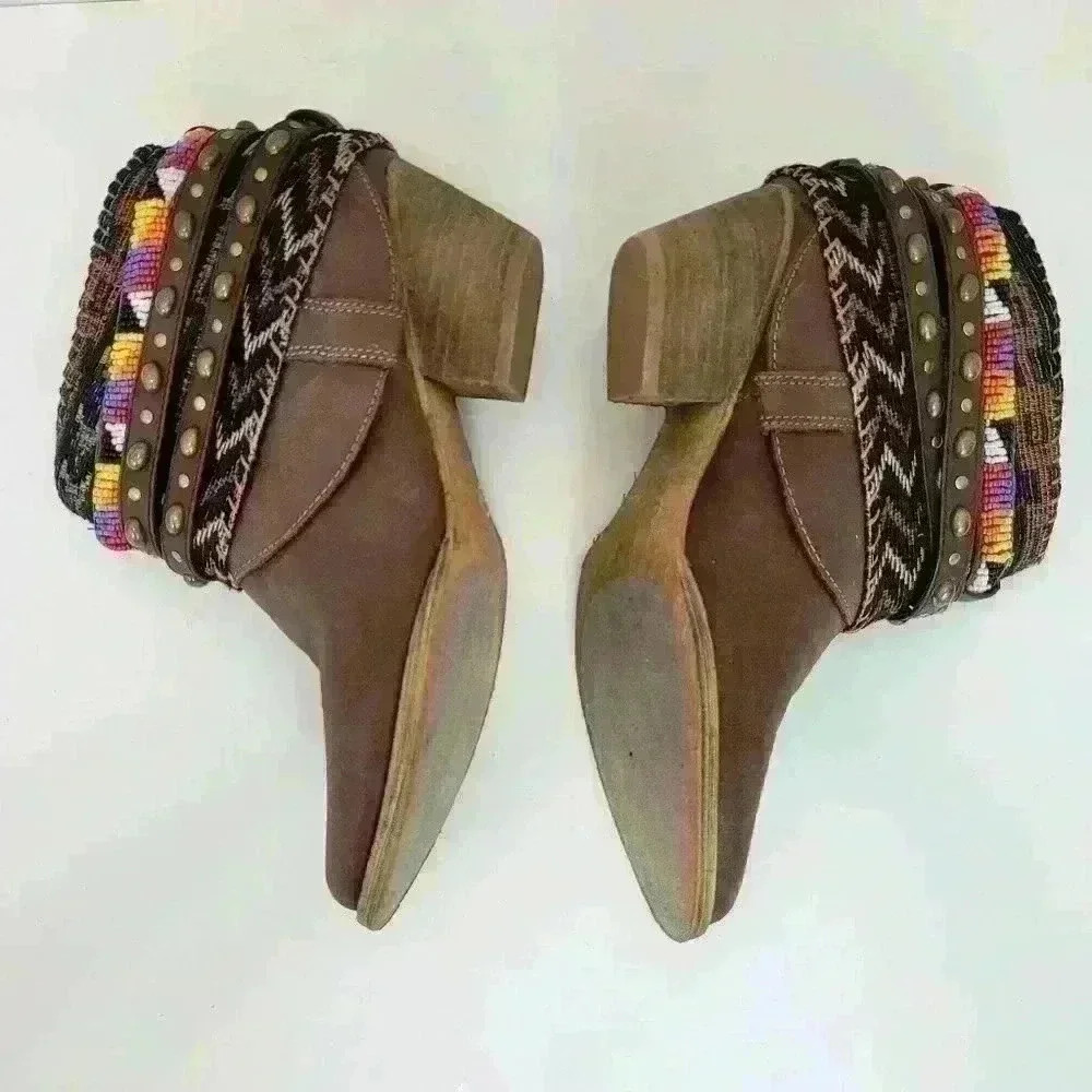 Sbicca Vintage Collection Cleodora Brown Leather Bootie Shoes Sz 8.5 - Picture 5 of 16